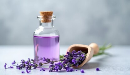 Horizontal blur wallpaper with cosmetic lavender Detailed image of violet medicine flower for spa