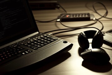 High-tech laptop with wireless accessories