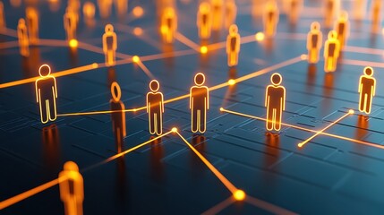 People traversing digital circuit, visual representation of technological inter connectedness and innovation.