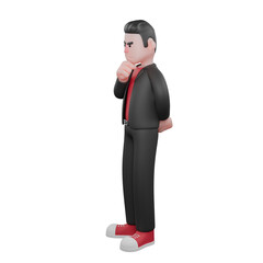 Animated Choreographer Cartoon Model. A male choreographer stands, his left hand behind his body and his right hand clasped on his chin. Dance Performer