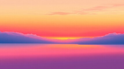Vibrant sunset sky with hues of orange, pink, and purple blending beautifully over an open horizon