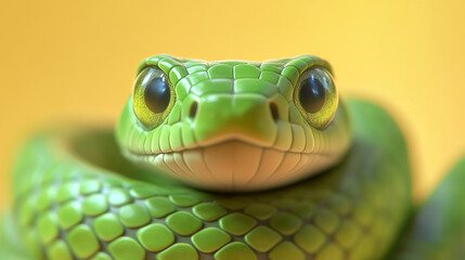 Obraz premium Green snake resting on a warm surface showcasing vibrant scales and unique features