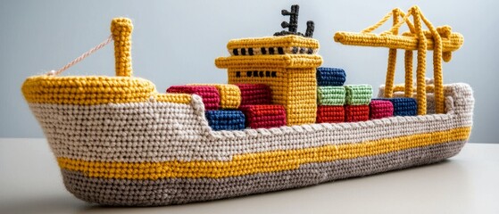 Adorable Crochet Cargo Ship Toy Nautical Crafts Handmade Kids Gift