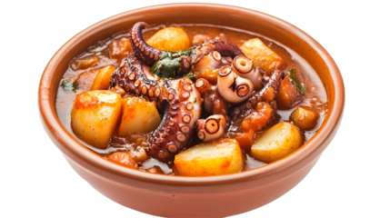 Delicious Octopus and Potato Stew Served in a Rustic Bowl Highlighting Mediterranean Cuisine