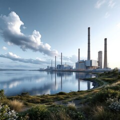 Obraz premium Aalborg, Denmark's Limfjord Power Plant, architectural photography, AI art.