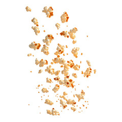 A falling popcorn flake splash isolated on transparent white background, clipping path