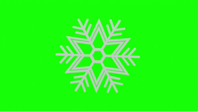 3D white snow icon rotating on green screen background, looping animation.