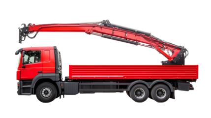 A Majestic Red Truck with a Crane Arm Ready for Heavy Lifting Operations