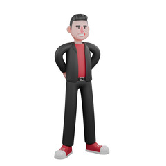 Obraz premium Dance Creator Cartoon in 3D. A male choreographer stands while hiding both his hands behind his body. Choreographer Model