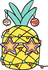 Cute Groovy Summer Christmas Pineapple with light cartoon doodle