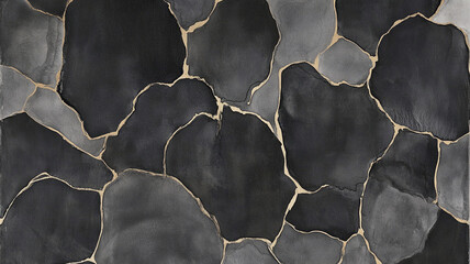 Textured black and gray abstract surface with organic shapes and gold accents