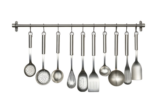 1 - A kitchen utensils on a metal bar, isolated on a transparent background. (3)
