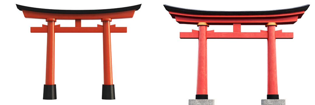 Set of a Japanese torii gate, isolated on a transparent background.