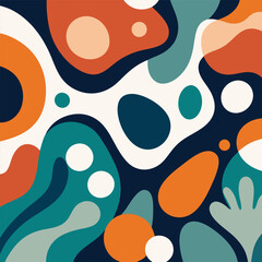 Abstract Organic Shapes Pattern: Teal, Orange, & White