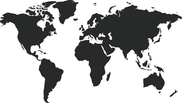 World map silhouette flat vector on an isolated white background