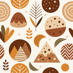 Abstract Earthy Shapes and Leaves Pattern