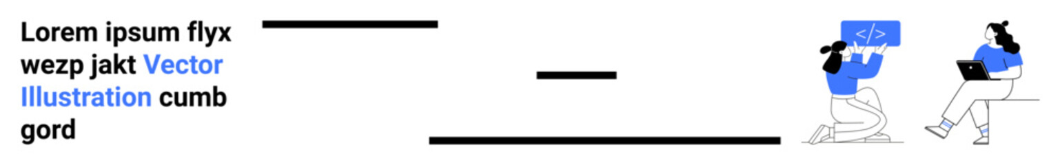 Fototapeta premium Two people using laptops, one displaying code, other typing. Key themes Ideal for teamwork, collaboration, communication, coding, efficiency, technology, productivity Landing page