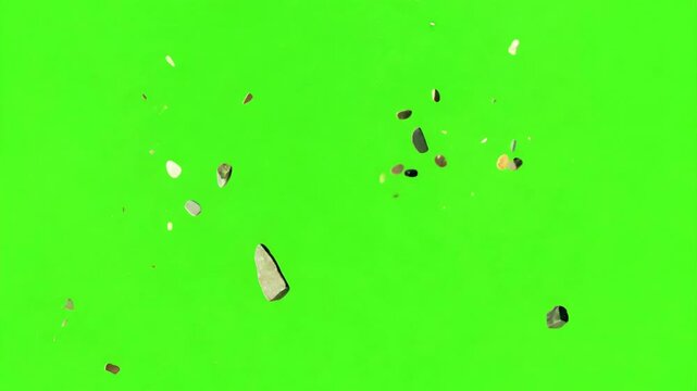 Falling Debris Rocks Isolated on Green Chroma Key Background Loop