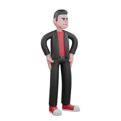 3D Choreographer Character Model. A male choreographer stands with both hands on his waist. Animated Dance Artist
