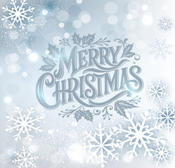 The inscription "Merry Christmas" on a gray background with snowflakes. Template for design, greeting card