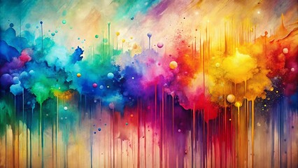 Vibrant Abstract Painting with Dripping Colors and Scattered Spheres