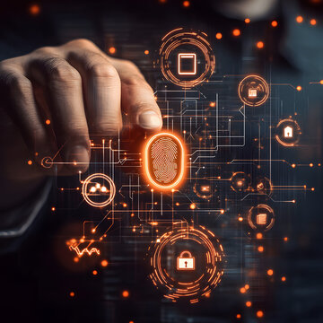 Innovative biometric authentication technology modern business environment digital security futuristic concept close-up view cutting-edge solutions