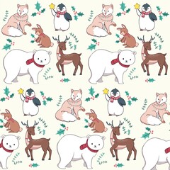 Christmas seamless pattern animal theme