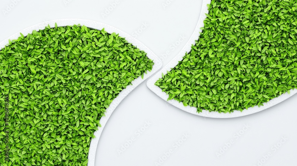 Poster the image features two curved sections filled with vibrant green grass, showcasing a fresh and natur