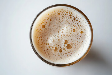 Beer with foam closeup isolated on white background