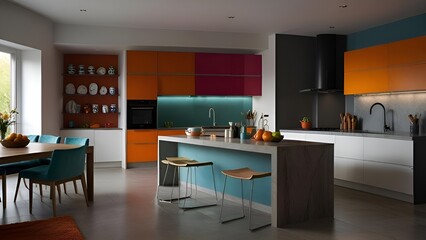 Fototapeta premium Interior colourful kitchen design 