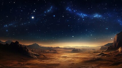 Star-filled night sky over a desert landscape, emphasizing vastness and solitude