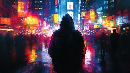 Fototapeta premium Urban nightlife exploration city streets digital artwork vibrant colors artistic perspective