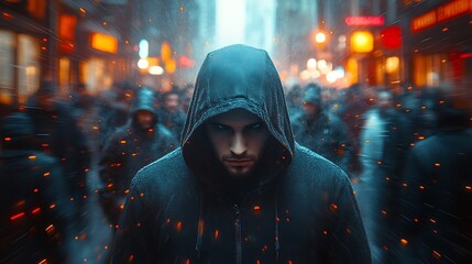 Mysterious figure in urban alley street photography night scene