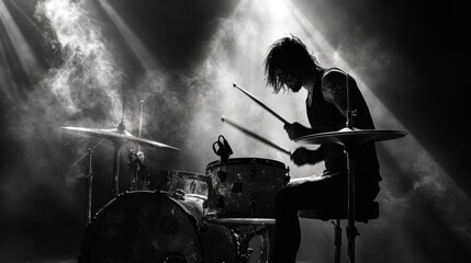 Fototapeta premium Drummer performing in a rock band during a live concert
