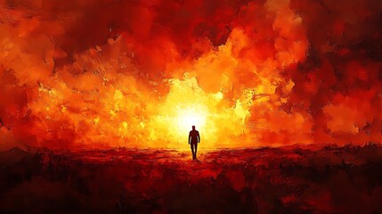 Obraz premium Person walking towards bright horizon nature scene sunset landscape