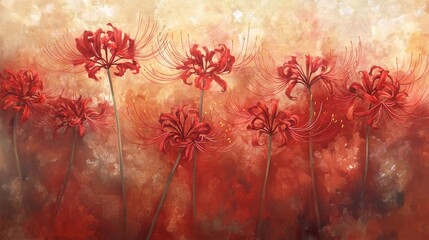 Red Spider Lily Flowers in Watercolor Style