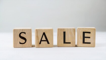 Wooden blocks spelling out the word SALE on a soft background.