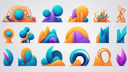 Fototapeta premium Set of abstract structures, 3d render
