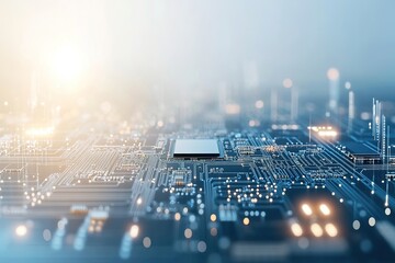 Blurred circuit board with glowing lights