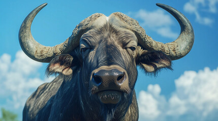Naklejka premium buffalo with blue sky background