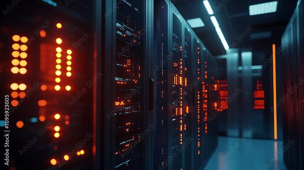 Poster server room data center. internet and technology concept. 3d rendering - generated ai