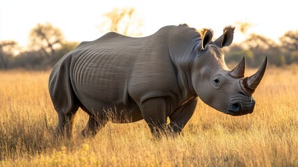 Obraz premium Rhinoceros in Natural Habitat at Sunrise