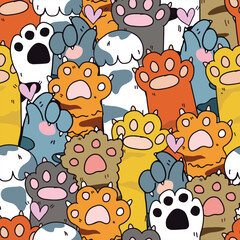 Cute cat or dog footprint cartoon seamless pattern