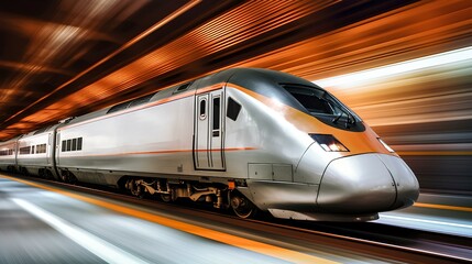 Naklejka premium High-Speed Train in Motion: A Dynamic Journey Through a Tunnel, Capturing the Speed and Power of Modern Rail Travel