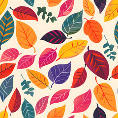 Colorful Autumn Leaves Seamless Pattern