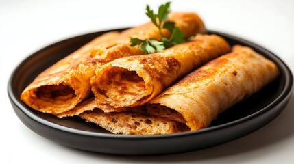 Indian masalla dosa on a whited background.