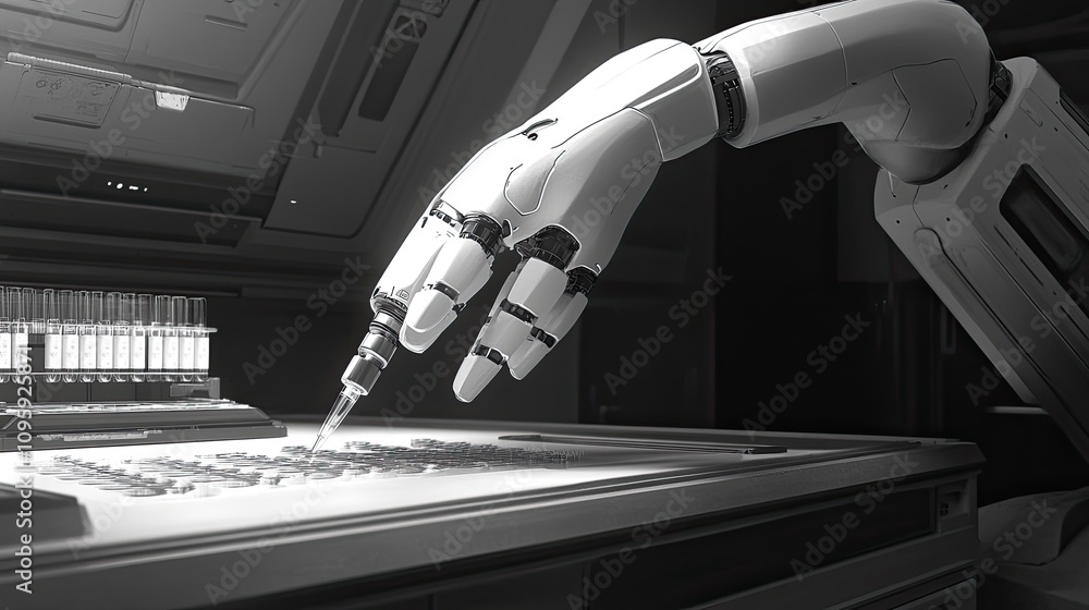 Poster robotic arm performing precision tasks in laboratory setting