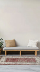Cozy seating area with minimalist decor in a neutral-toned living space