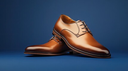 Classic Brown Leather Dress Shoes on Stylish Blue Background