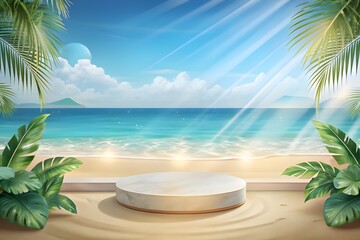 Obraz premium beach podium background for product display
